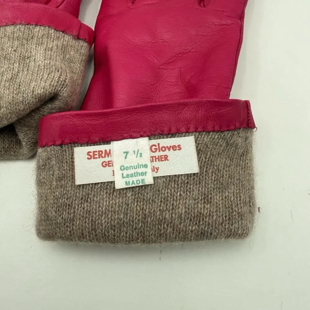 Sermoneta Women's‎ Bright Pink  Leather Cashmere Lined Made Italy Vtg Sz 7.5 EUC